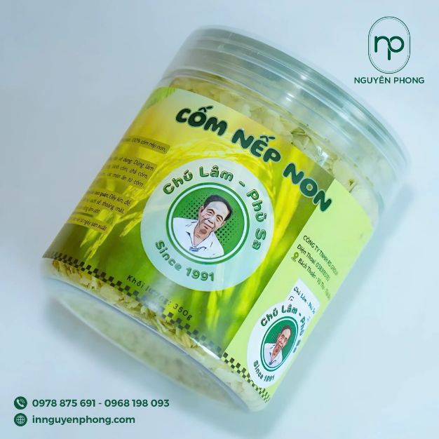 in tem nhãn cốm nếp non cho hộp nhựa